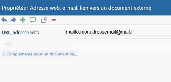 Fenêtre de création d'un lien web